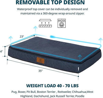 Memory Foam Large Dog Bed - 4” Thick Orthopedic Beds for Large Dogs - Waterproof Dog Bed with Removable Washable Cover & Wrap-Around Zipper - Ultimate Comfort and Easy Maintenance