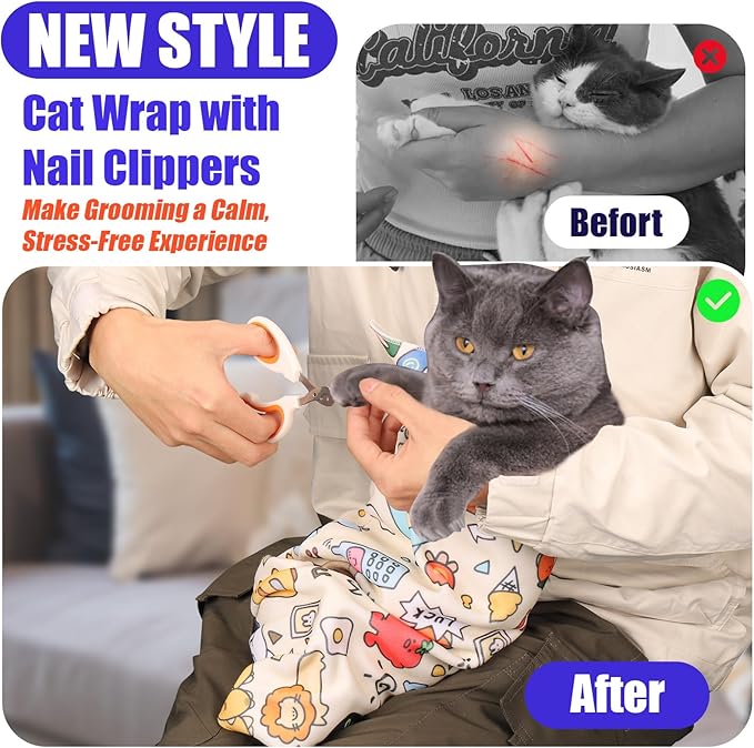 XANGNIER Cat Wrap for Grooming,Cat Restraint Wrap for Cutting Nails,Fabric Burrito Wrap for Nail Clipping, Anti-Scratch, Anti-Escape,Multifunctional Swaddle Wrap Pet Tool (20.8 x 20.8 Inch)