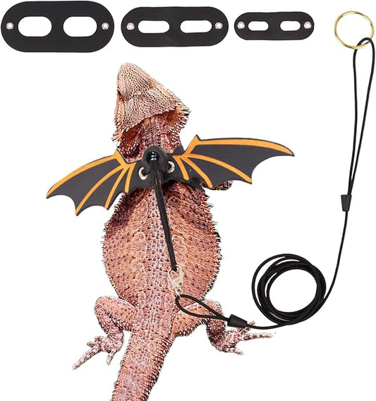 ADOGGYGO Bearded Dragon Leash Harness, 3 Size Pack Black Lizard Wing Harness with Removable Leash for Bearded Dragon Lizard Reptiles