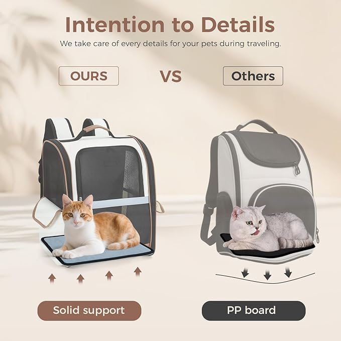 Lekereise Ventilated Cat Backpack Carrier, Pet Carrier Backpack Airline Approved for Small Dogs Medium Cats Fit Up to 18 Lbs, Dogs Foldable Backpack Carrier for Travel, Hiking, Beige