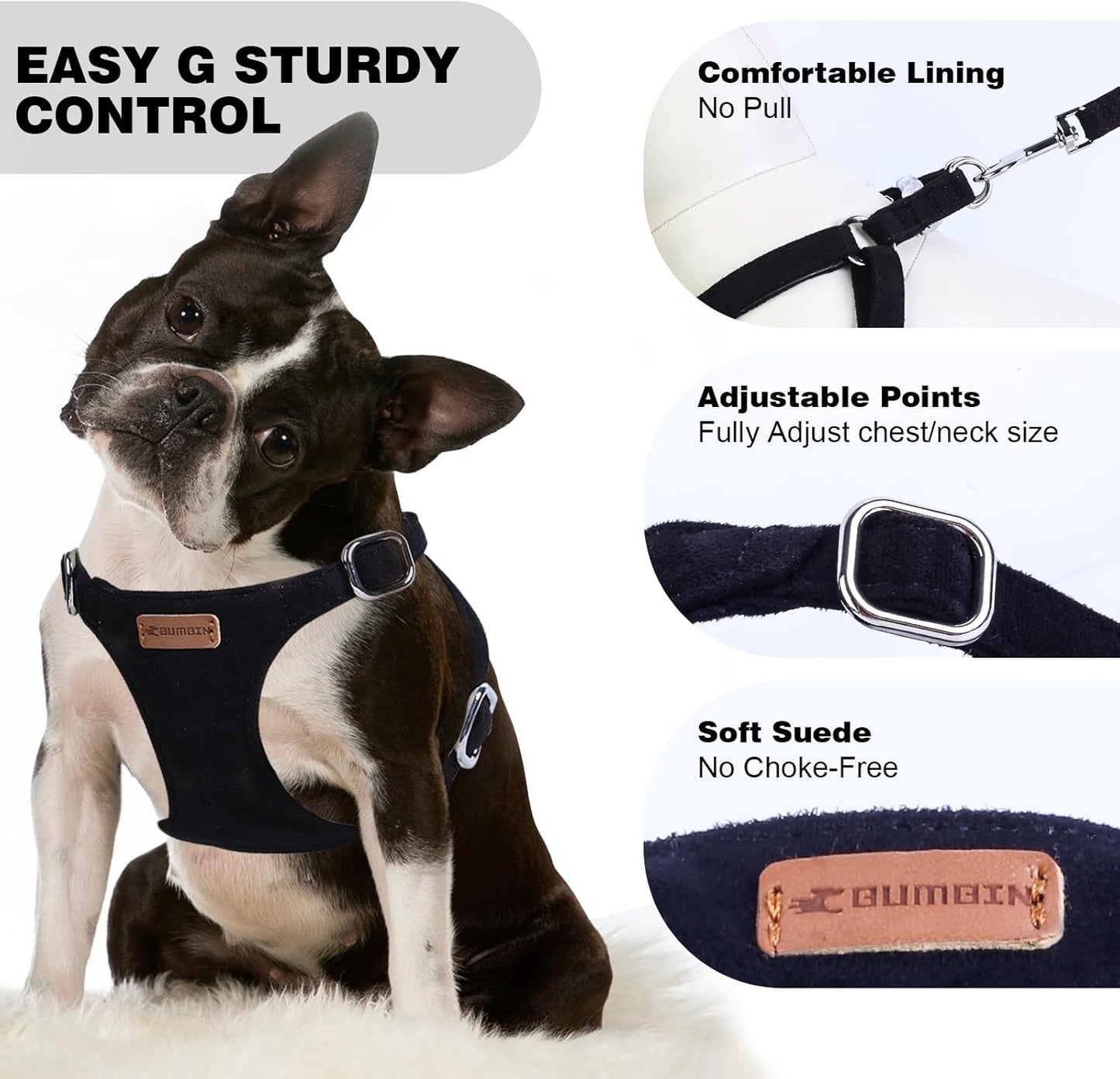 Dog Harness and Leash Set, XXS No Pull Adjustable Puppy Harness with Multifunction Pink Dog Leash and Dog Collar, Soft No Choke Escape Proof Pet Harness Vest for Small Dogs and Cats (Black, XXS)