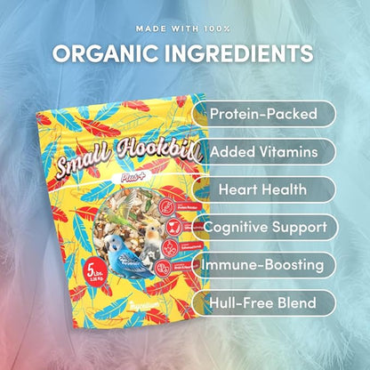 Mycelium Organic Small Hookbill Plus Feed (5 LBS) | High-Protein Bird Food for Parrotlets, Lovebirds, Cockatiels & Conures | Brain & Heart Support | Omega-Rich, Vitamin-Fortified | Non-GMO, USA Made