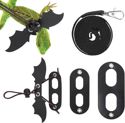 cobee Bearded Dragon Harness and Leash, 3 Pcs Adjustable Lizard Leashes, Soft Leather Reptile Lizard Leash with Cool Wings for Iguana Gecko Chameleon Amphibians Rat Small Pet Animals