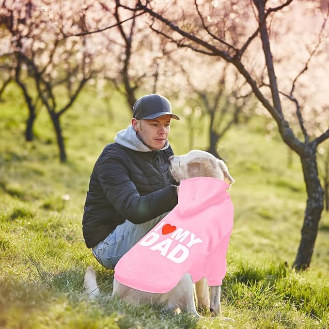 GreenJoy Dog Sweater Dog Hoodie Cold Weather Dog Coat Hooded Sweatshirt for Puppies,Cats, Small Medium Large Dogs (Pink(I Love My Dad), Medium)