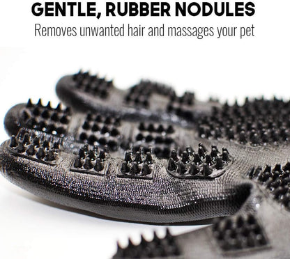 Otis and Claude Pet Grooming Gloves with Adjustable Strap - Gentle and Comfortable Hair Remover, Bathing, Massage, Brush - Left & Right - for Cats, Dogs & Horses