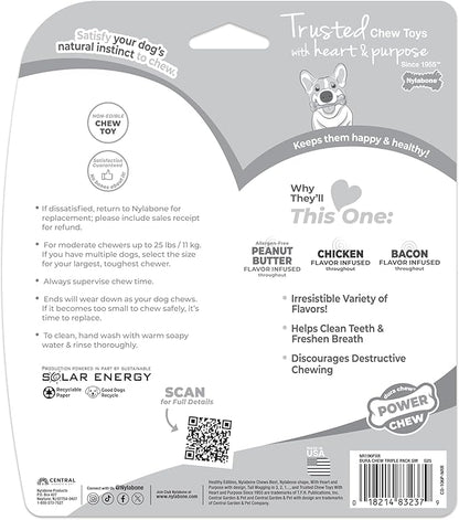 Nylabone Original Bone Power Chew Toy Value Pack for Dogs, Durable Dog Toys for Aggressive Chewers, Long Lasting Chicken, Bacon, and Peanut Butter Flavor, Small Dogs - Up to 25 Ibs, 3 Pack