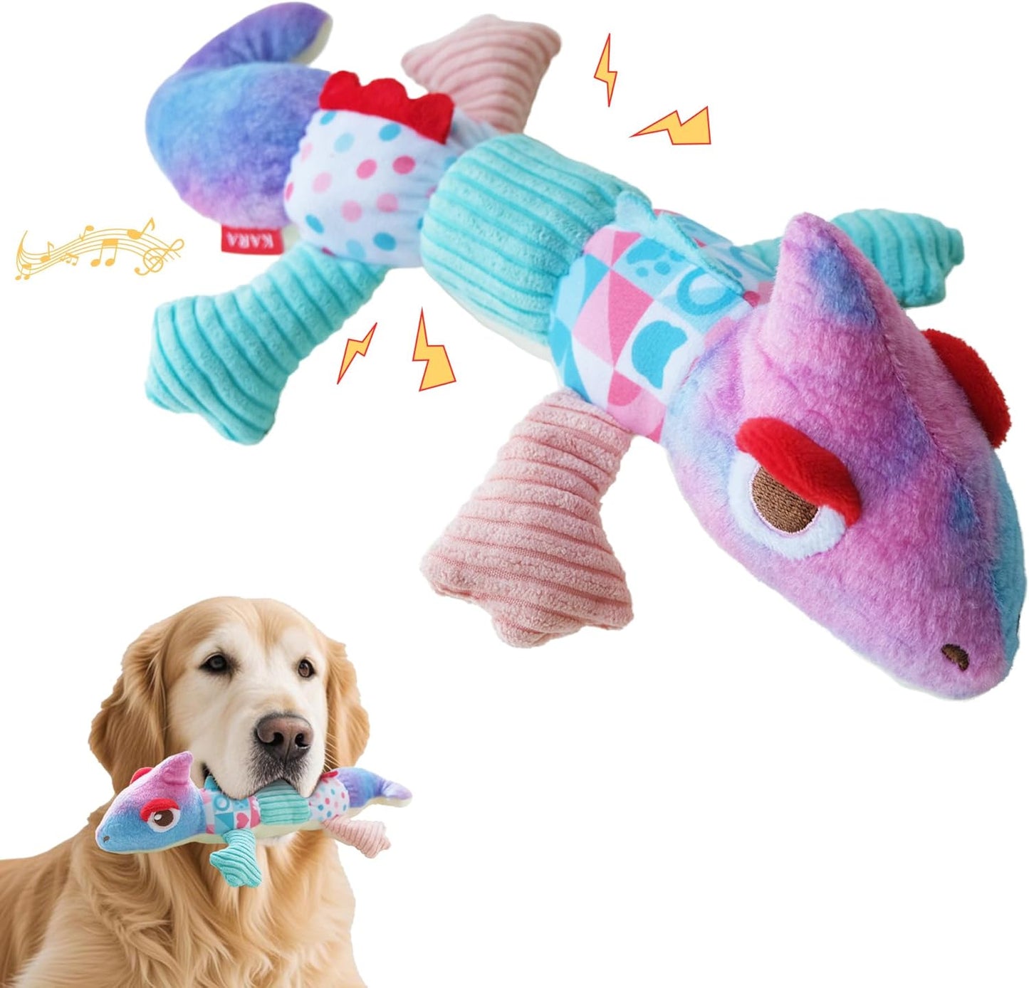 Squeaky Dog Toys Stuffed Plush Pet Toy, Eliminates Boredom for Small Medium Breed, Chewing and Playing Tug of War to Keep Them Busy (Chameleon)