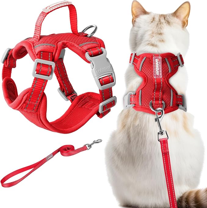 Cat Harness and Leash Set Escape Proof for Kitten Walking, Soft Adjustable Top Handle Vest Harnesses for Cats, Easy Control Breathable Reflective Small Medium Large, Red, S