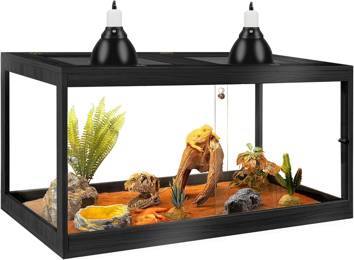 PROLEE Bearded Dragon Tank,37 Gallon Tempered Glass Reptile Tank with Mesh Roof and Front Sliding Door, Anti-Scratch Lizard Tank,Spacious Reptile Enclosure for Snakes,Lguanas, Chameleons(Black)