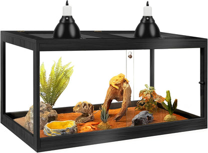 PROLEE Bearded Dragon Tank,37 Gallon Tempered Glass Reptile Tank with Mesh Roof and Front Sliding Door, Anti-Scratch Lizard Tank,Spacious Reptile Enclosure for Snakes,Lguanas, Chameleons(Black)