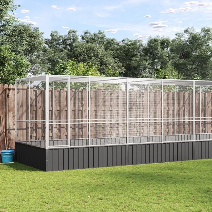Galvanized Steel Large Flight King Bird Cage with Extension, Steel Outdoor Aviary, Outdoor Indoor Large Bird Cage Aviary Pet House for Cockatiels African Parakeets, 246.1"x81.5"x83.5",-311