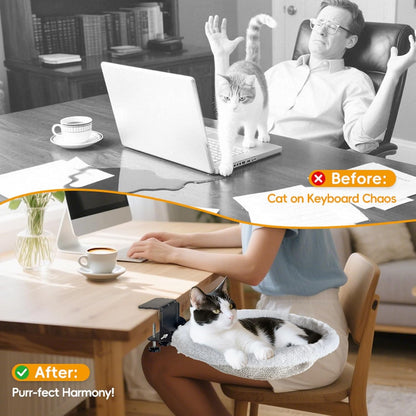 L&W BROS.Cat Desk Bed – Supports Up to 50 lbs, Removable Machine-Washable Plush Cover, Comfortable Cat Perch for Indoor, Space-Saving Foldable Design Cat Bed for Gaming Desks, Home Office