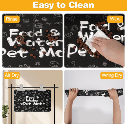 Pet Feeding Mat,Dog Cat Mat for Food and Water,Dog Bowl Waterproof Placemat with Rubber Backing,Absorbent Quick Dry Water Dispenser Mat for Pet（Black 17"×29"）
