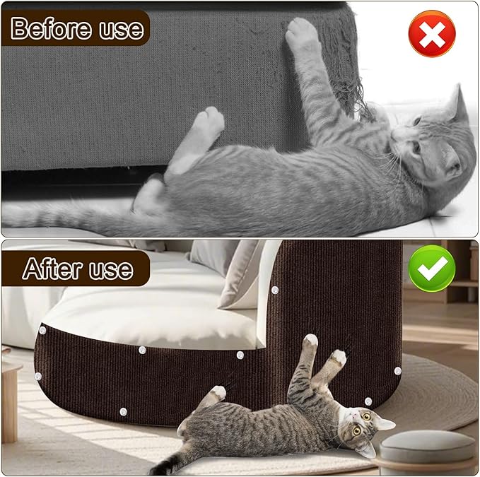 Cat Scratch Mat,118.5"x15.9" Trimmable Self-Adhesive Cats Scratch Carpet,Couch Protector from Cats Claw, Cat Scratch Furniture Protector, Indoor Furniture Protection for Chair, Wall,Sofa (Brown)