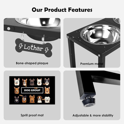 Elevated Dog Bowls,16inch Tall Pet Bowl Holder, Raised Bowl Stand with 2 Stainless Steel Bowls (68oz) and Spill-Proof Mat, Dog Feeder for Large Extra Large Breeds