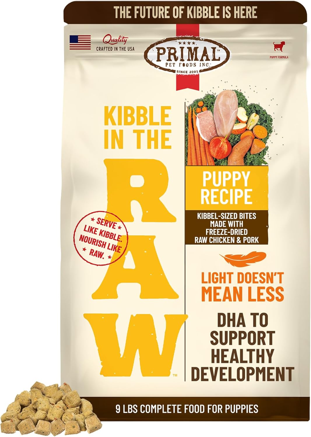 Primal Kibble in The Raw, Freeze Dried Dog Food, Puppy Recipe, Scoop & Serve, Made with Raw Protein, Whole Ingredient Nutrition, Crafted in The USA, Dry Dog Food 9 lb Bag
