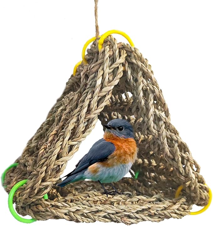 Tfwadmx Bird Seagrass Hammock Tent, 3Pcs 7x7in Seagrass Mat for Birds, Hanging Parrot Toys, Counre House Hut Hideout for Parakeets, Lovebirds, Budgies, Cockatiels