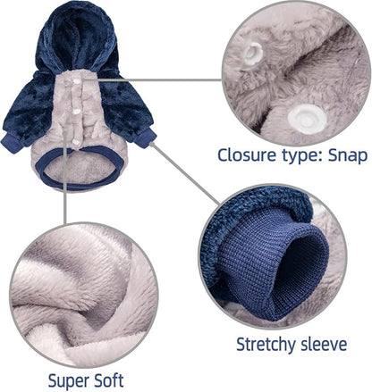FabriCastle Dog Hooded Sweater, Dog Clothes for XXS XS Small Dogs Boy & Cats, Soft and Warm Pet Coat, Winter Pet Jacket, Doggy Apparel Costumes, Puppy Outfits Snap On Hoodies (Grey Body, XX-Small)