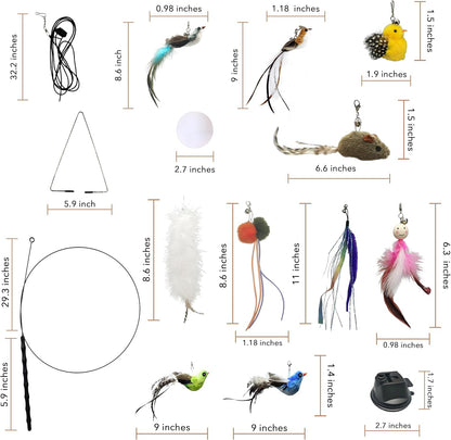 Interactive Bird Simulation Cat Feather Toy Set - Suction Cup Cat Toys for Indoor Cats, Natural Feathers, Bells & Easy Clip-On, Perfect for Indoor Cats - 2 Free Pads, Suctions to Ground