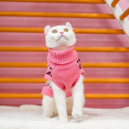 Mihachi Winter Warm Cat Sweater Turtleneck Puppy Pets Sweater Knit Vest Fashion Leopard for Cats Puppy Small Animals Pink Small