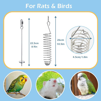 2Pcs Rat Enrichment Toys, 304 Stainless Steel Rat Foraging Toy for Fruit Vegetable Holder, Fancy Mice Cage Accessories Puzzle Toy, Hanging Rodent Toys Slow Feeder, Bird Foraging for Parakeet