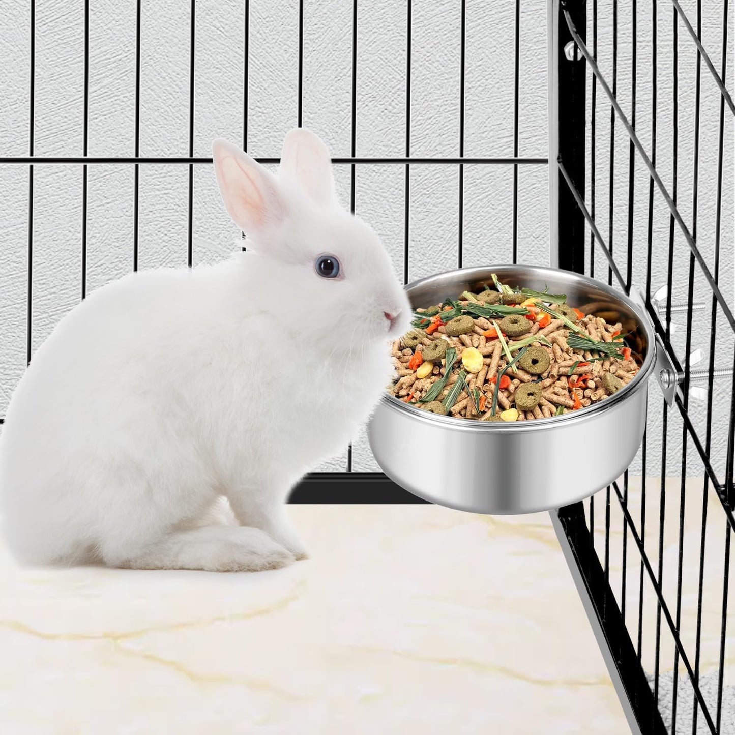 Dog Bowl Stainless Steel Pet Hanging Food Water Bowl Cage Feeding Cup Feeder for Dogs Cats Rabbits Birds Small Animal (Large)