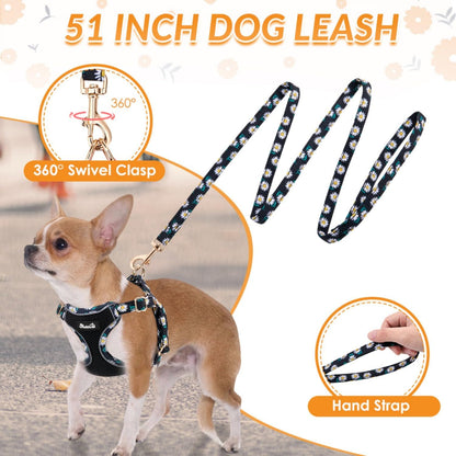 SlowTon Small Dog Harness - No Pull Dog Harness and Leash Set, Soft Mesh Lightweight Puppy Vest Harnesses, Adjustable Pet Harnesses for XXS XS Small Medium Easy Walk Hiking (Black, S)