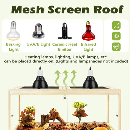 PROLEE Bearded Dragon Tank with Leg,Tempered Glass Lizard Tanks and Reptile Enclosure,Up to 78 Gallon Reptile Tank with Metal Mesh and Lockable Door for Snakes,Chameleon (Oak, 78Gallons,48inch)