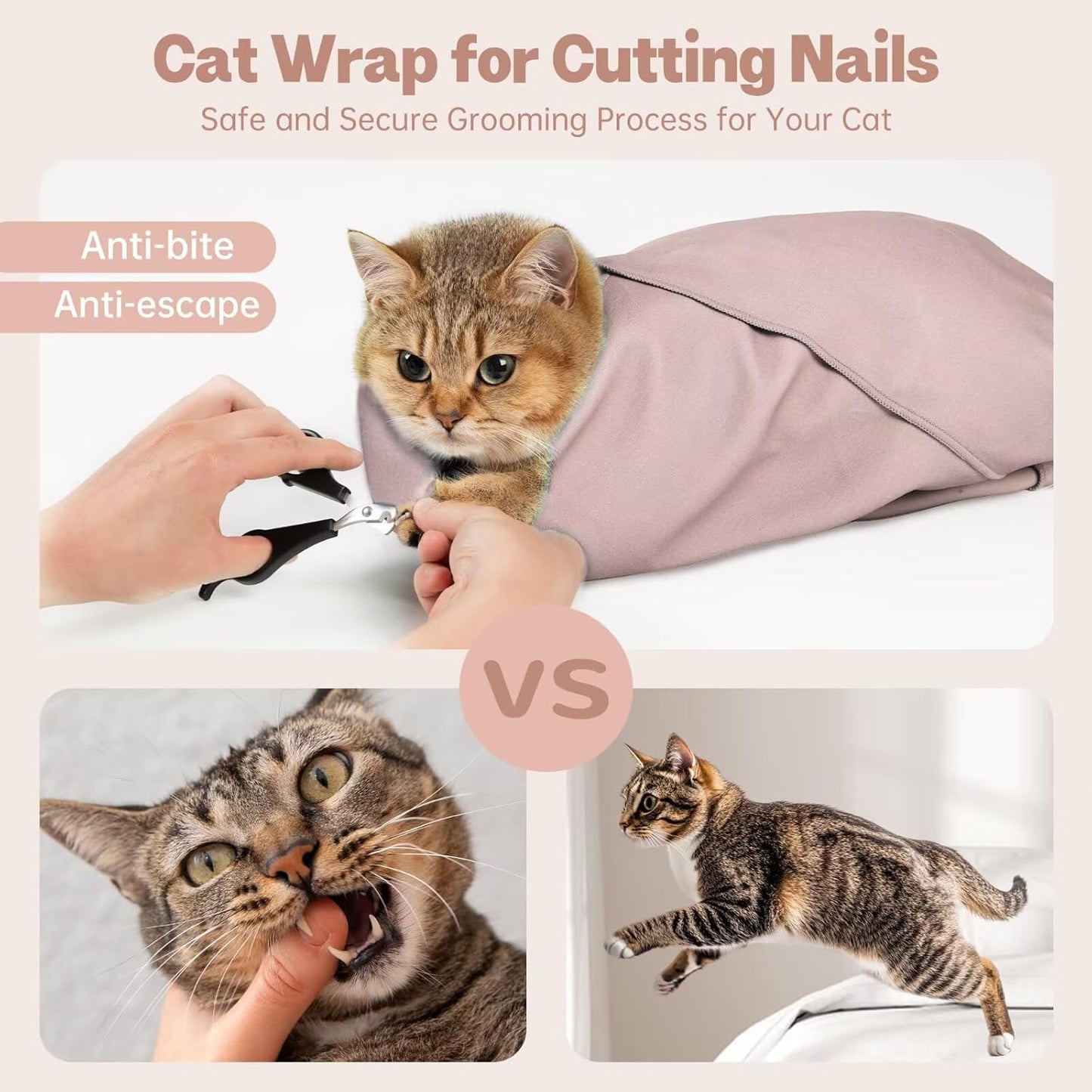 Paw Legend 27.6" Cat Wrap for Grooming Cat Wrap for Cutting Nails Cat Restraint for Nail Clipping Self Adhesive Blanket Restraint Cloth for Cats Within 15lbs