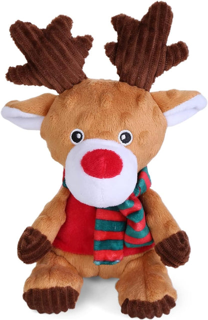 Blnboimrun Christmas Reindeer Plush Dog Toy with Squeaker, Holiday Chew Toys for Puppy Teething, Interactive Stuffed Animal with Crinkle Paper for Small Medium Dogs, Best Gift for Pets