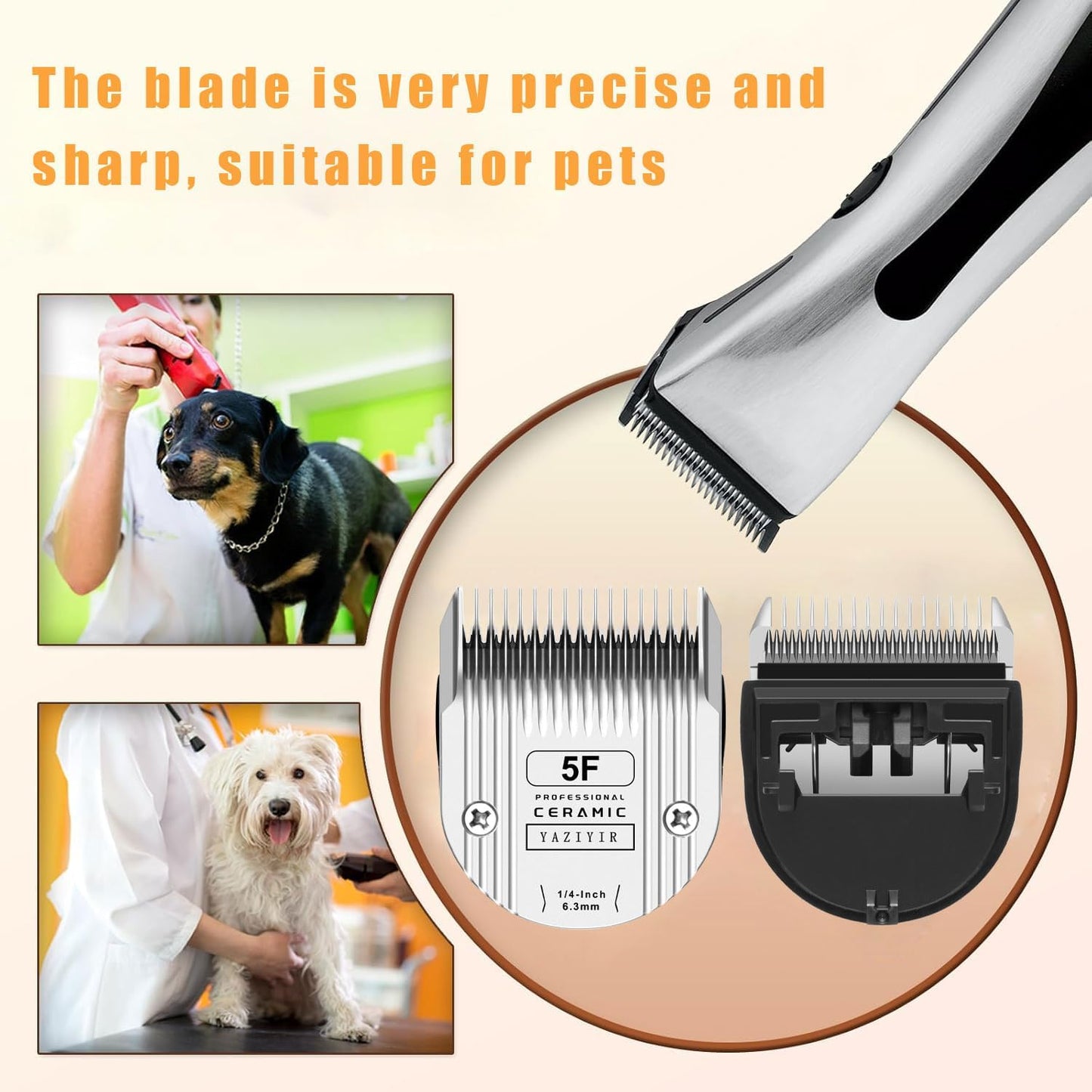 5F Dog Grooming Detachable Ceramic Blade,Compatible with WAHL 5 in 1 Blade for Wahl Arco, Bravura, Chromado, Creativa, Figura, and Motion Clippers. Cut Length 1/4-Inch 6.3mm