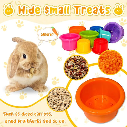 8 Pcs Stacking Cups for Small Animal Toys,Nesting Rabbit Toys of Different Sizes,Safe Plastic Colorful Nesting Toys for Bunny Guinea Pig Hiding Food and Playing (Bright Colors)