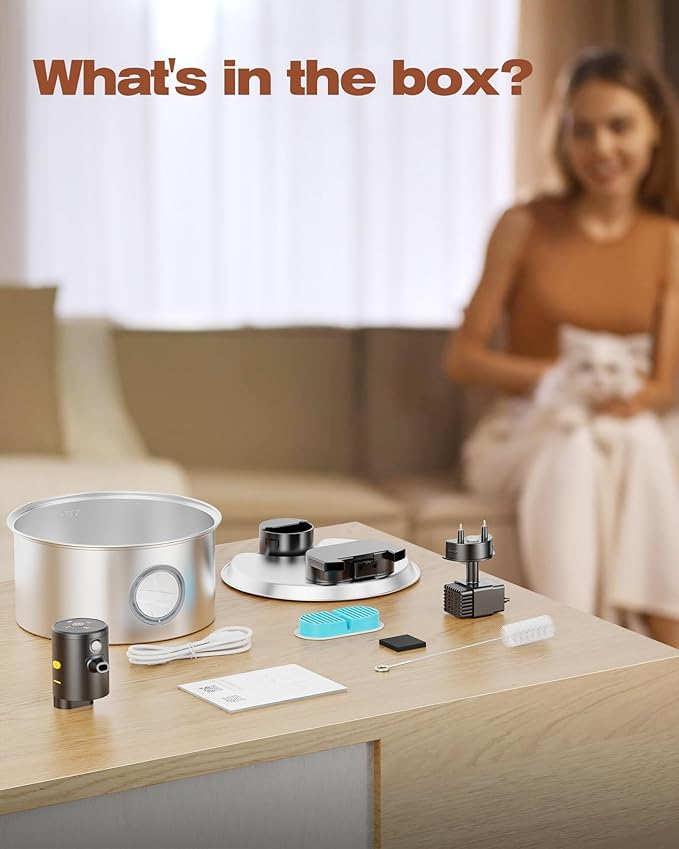 Cat Water Fountain with Motion Sensor: Rechargeable Cat Fountain Wireless - Metal Pet Water Fountain Powered by 4000 mAh Battery - 108oz/3.2L Cordless Animals Water Fountain Inductor -16 Filters