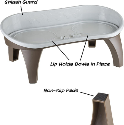 Dog Bowl Stand - 8.5 Inch Tall Feeding Tray for Dogs and Cats, Dog Bowl Stands for Large Dogs with Splash Guard and Non-Skid Feet by Petmaker (Brown)