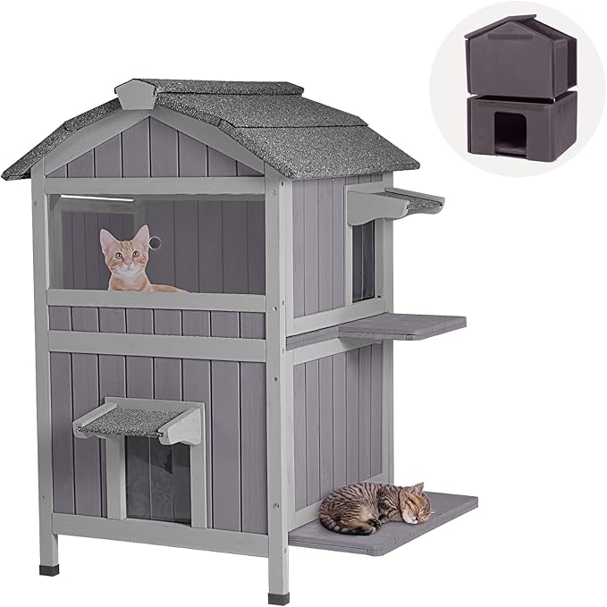 Insulated Cat House for Outdoor Cats Waterproof Feral Kitty Shelter for Winter,Insulation Liner Include…