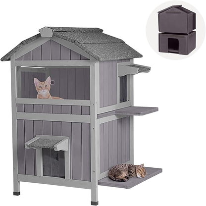 Insulated Cat House for Outdoor Cats Waterproof Feral Kitty Shelter for Winter,Insulation Liner Include…