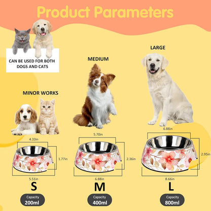 Pet Cats Dogs 2 in 1 Food Water Bowls - Non Slip Skid Proof Heavy Duty Pet Cats Dog Food Water Bowls for Feeding Drinking Small Medium Large Dogs Cats Puppies (Pink Flower, M:14 OZ)