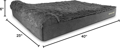 The Dog’s Bed Orthopedic Headrest Dog Bed XXXL Fur Grey, Memory Foam, Pain Relief for Arthritis, Hip & Elbow Dysplasia, Post Surgery, Lameness, Supportive, Waterproof Washable Cover