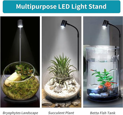 LED Aquarium Light, 3W USB Powered Fish Tank Plant Lamp with Black Base Board for 360 Betta Fish Bowl, Potted Plants, Succulents, Miniature Landscape