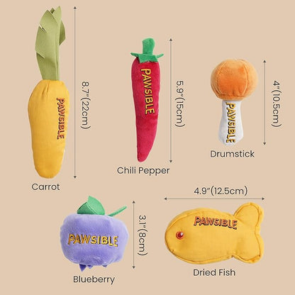 5 Pack Catnip Toys for Indoor Cats - 100% Organic Catnip Filled, No Cotton, Durable Teething Kicker Toys for Kittens, Food-Shaped Plush Chew Toys