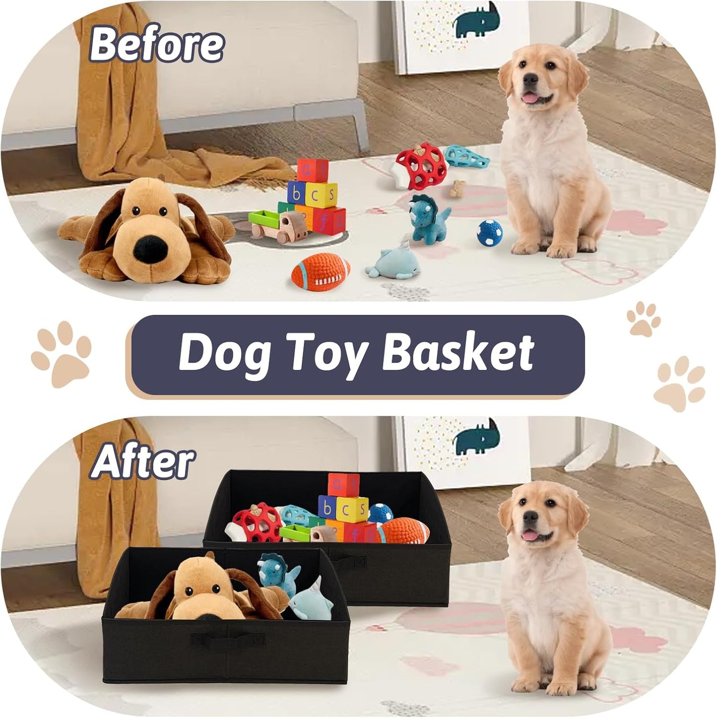 VCEPJH Collapsible Dog Toy Box Organizer-2Pack Large Dog Toy Bin with Handle Fabric Dog Treat Basket Open Dog Toy Chest for Organizing Pet Toys and Accessories Storage
