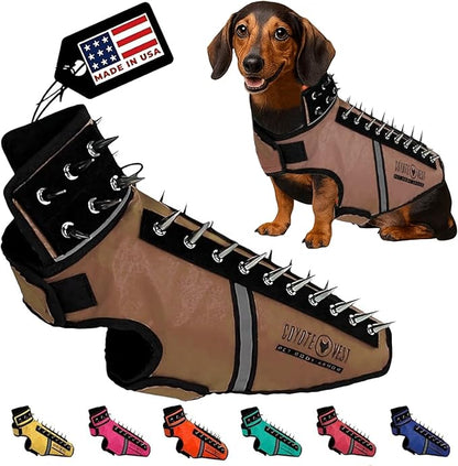 CoyoteVest SpikeVest Dog Harness Vest for Small Dogs, Reflective Dog Vest with Spikes to Shield Your pet from Coyotes, Raptor and Animal Attacks, Anti Hawk Vest, Made in USA (S-Texas Tan)