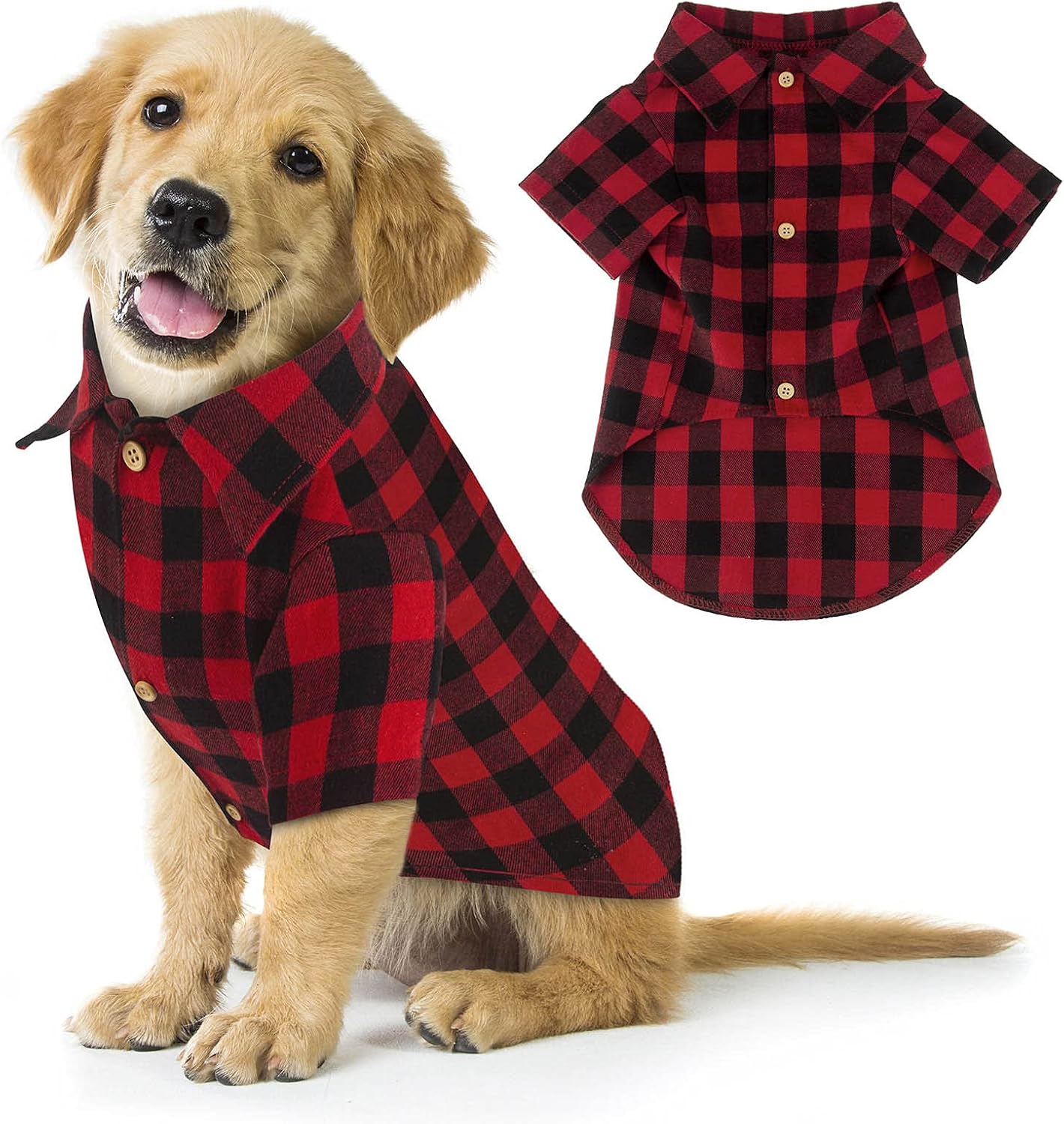 Plaid Dog Shirt Red Buffalo Dog Outfit Soft Casual Pet Clothes for Small Medium Large Dogs Puppy Cats Halloween Thanksgiving Christmas Costumes(S)