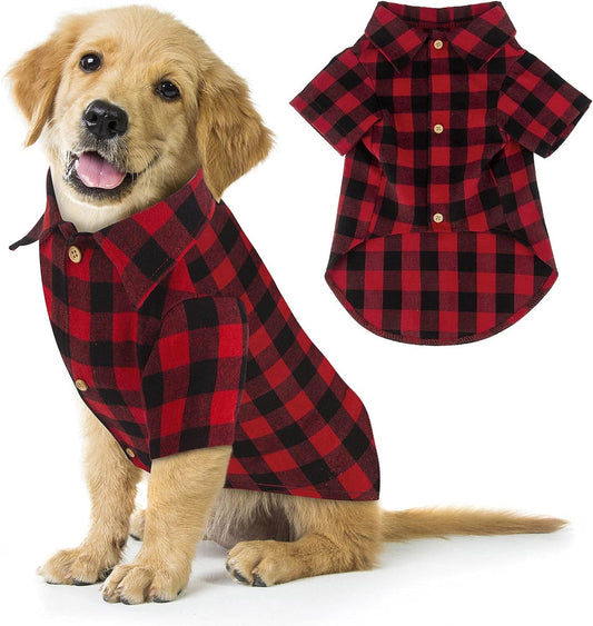 Plaid Dog Shirt Red Buffalo Dog Outfit Soft Casual Pet Clothes for Small Medium Large Dogs Puppy Cats Halloween Thanksgiving Christmas Costumes(M)