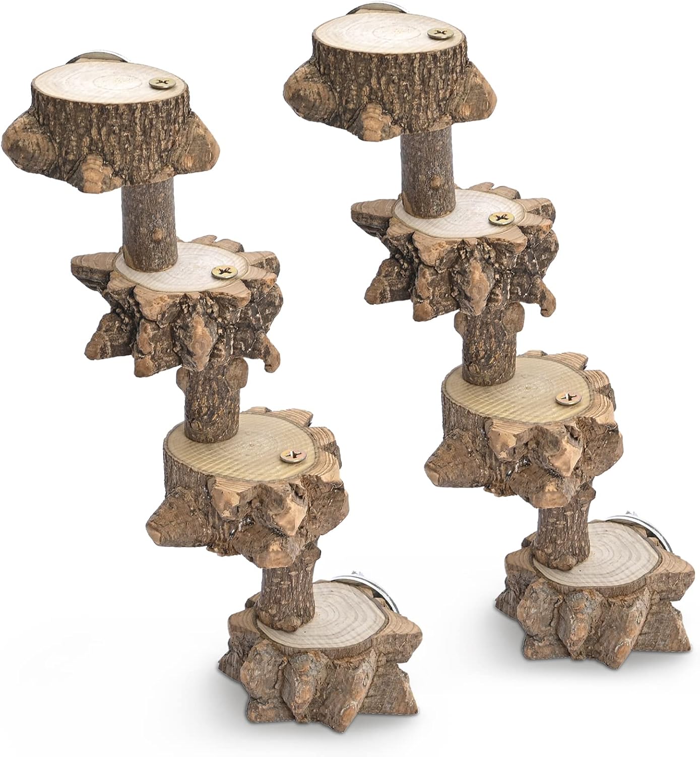 Bird Platform Perch Playground for Parakeet Cockatiels, Cage Natural Wood Play Stand Parrot Flat Perches for Large Birds, Birdcage Ladder Climbing Toy 4 Step