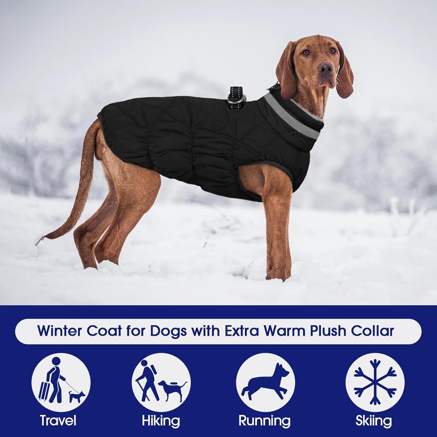 FUAMEY Dog Coat for Small Dogs,Waterproof Dog Winter Jacket with Harness Built in Puppy Cold Weather Coats Reflective Pet Vest with Zipper Warm Fleece Dogs Snowsuit Windproof Solid Black S