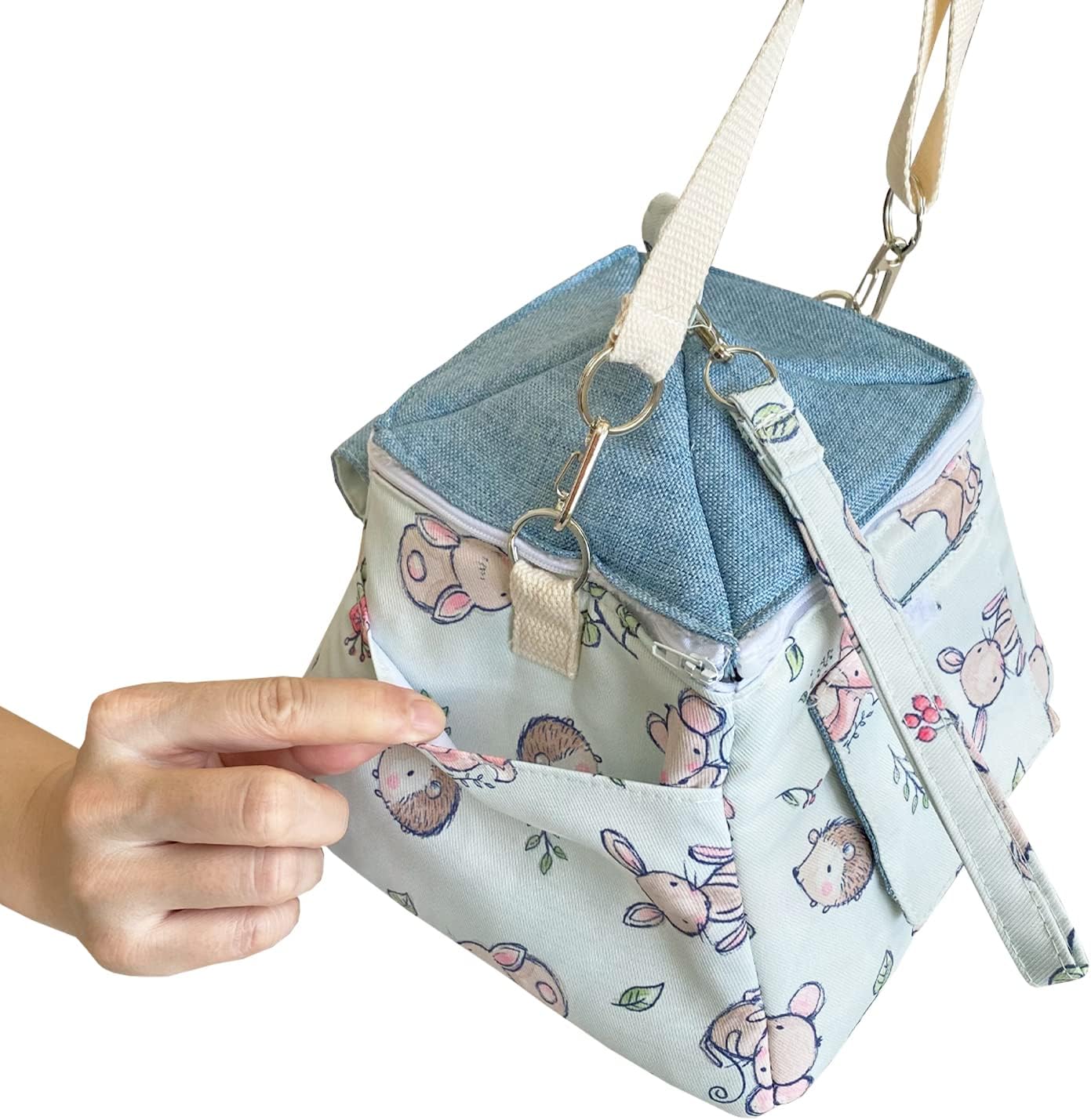 Portable Outgoing Flannel Hedgehog Carry Carrier Bag House Hideout Habitat Beds for Sugar Glider Hamster Guinea Pig Ferret Squirrel Small Animal Carrier Pouch (Light Blue)