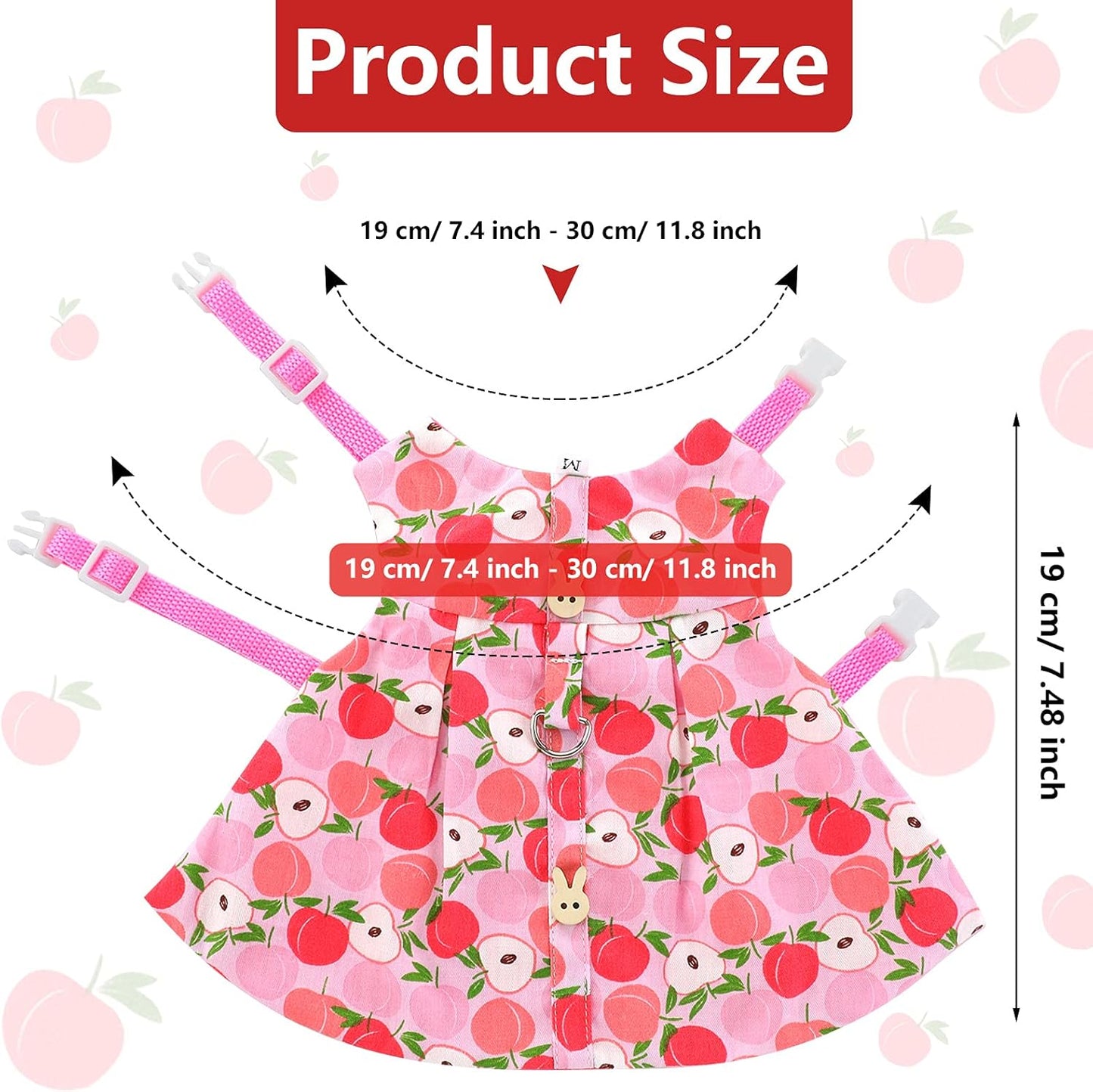3 Sets Rabbit Bunny Harness and Leash, Cute Easter Bunny Clothes for Rabbits Dress Costume Walking Harness Escape Proof Pet Supply for Hedgehog Ferret Squirrel(Peach, Pineapple, Strawberry)