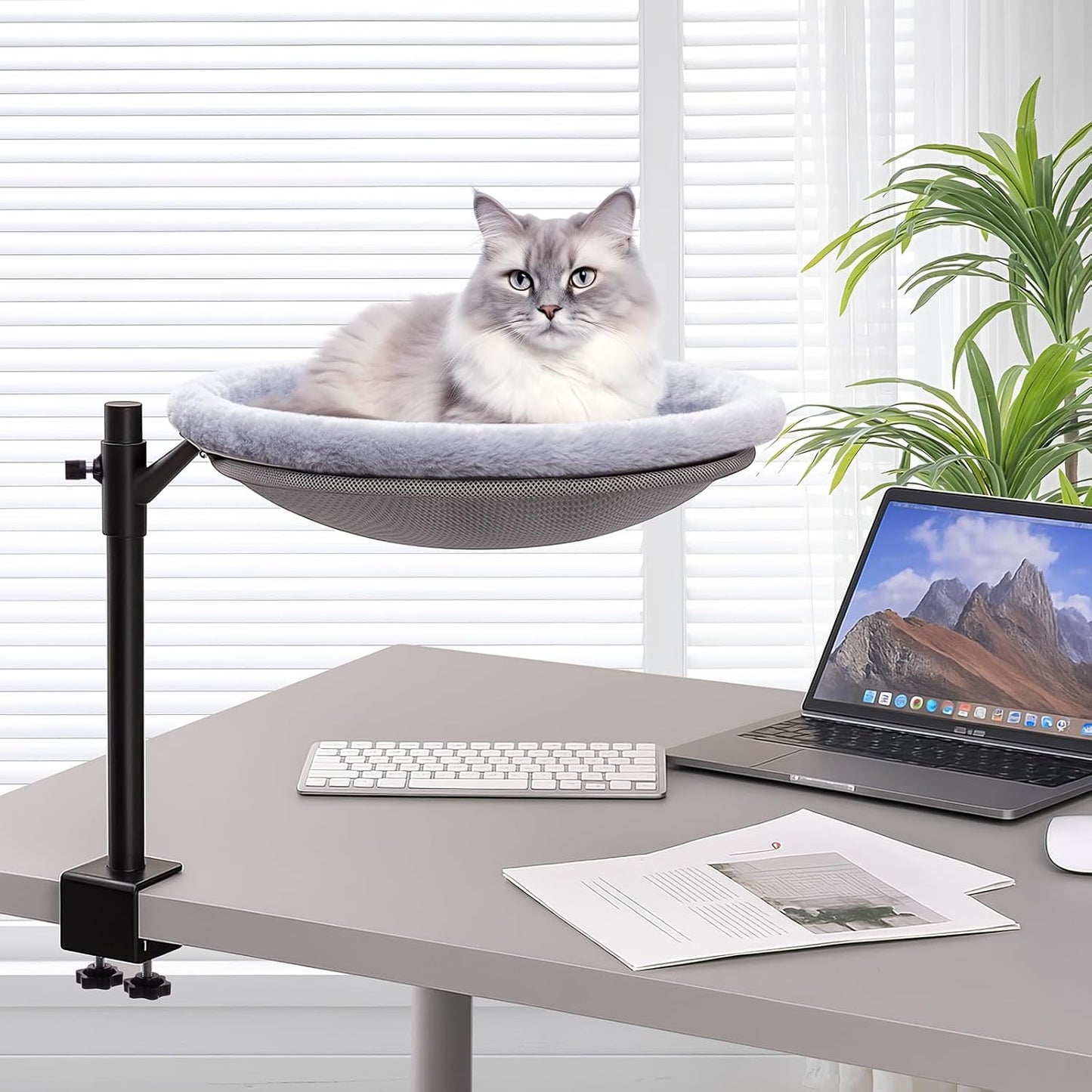 Cat Desk Bed,Sturdy Cats Bed for Desk,360° Rotating Cat Hammock Perch with Removable Washable Cover,Height Adjustable,Holds 40lbs - Perfect for Indoor CatsPerch