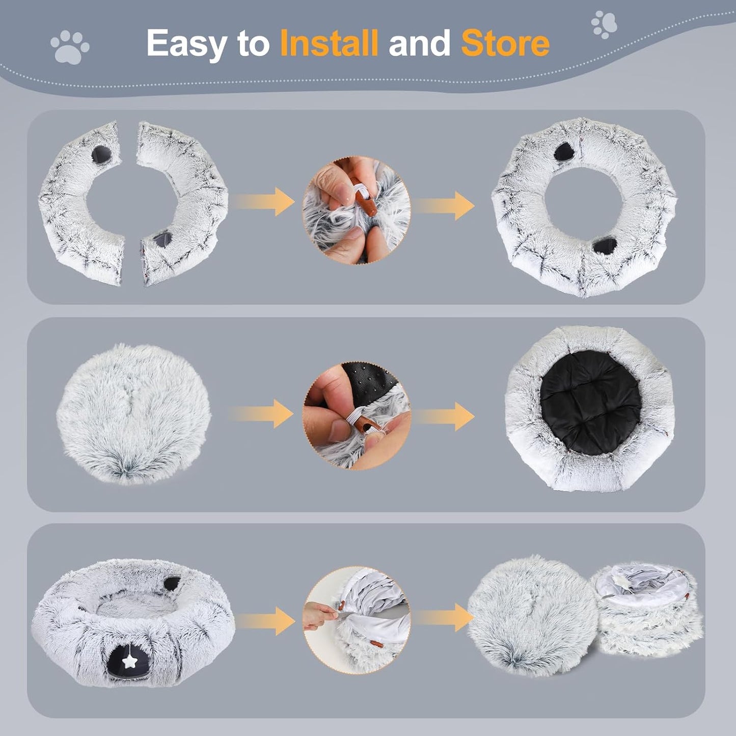 Cat Tunnel Bed for Indoor Cats, XL Christmas Tree Skirts Washable Warm Soft Indoor Cat Donut Tunnel, Multifunctional Cat Interactive Playground Toys for Felines Pet Christmas Tree Decoration